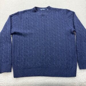 Grant Thomas Mens Navy Blue 100% Cashmere Cable Knit Crewneck Sweater XL Hole